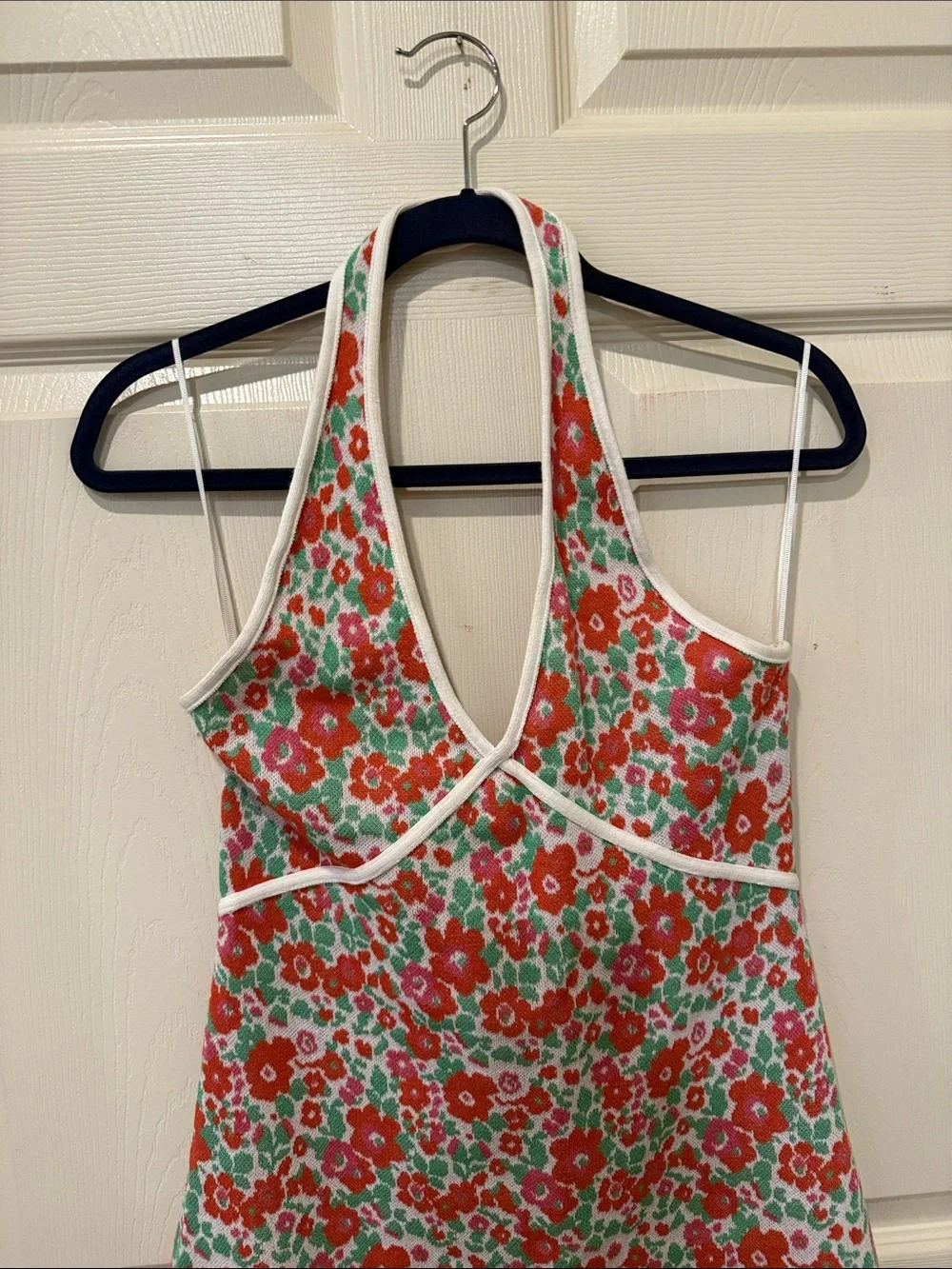 Zara floral knit halter mini dress, large - Picture 3 of 9